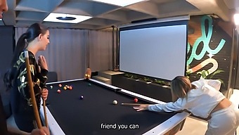 Three Girls Indulge In Lesbian Threesome On Pool Table