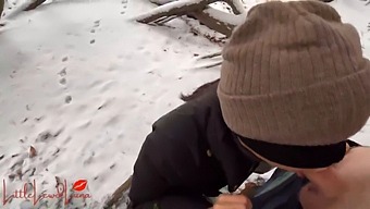 Luna, An Asian Woman, Gives A Blowjob In A Snowy Public Park And Narrowly Avoids Being Discovered!