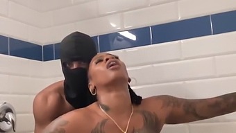 Mature Lady With Huge Tits Enjoys Interracial Shower Fucking